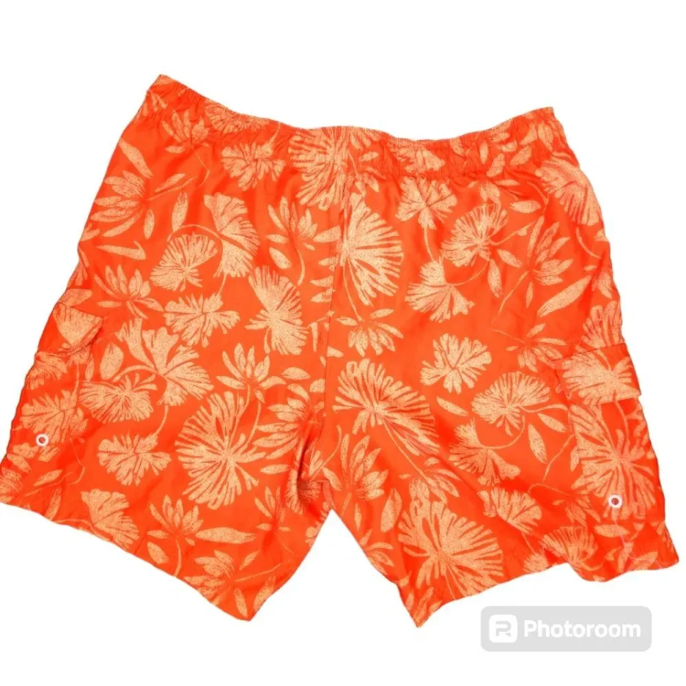 OP Mens Orange Floral Print Cargo Swim Trunks Size 2XL 44-46